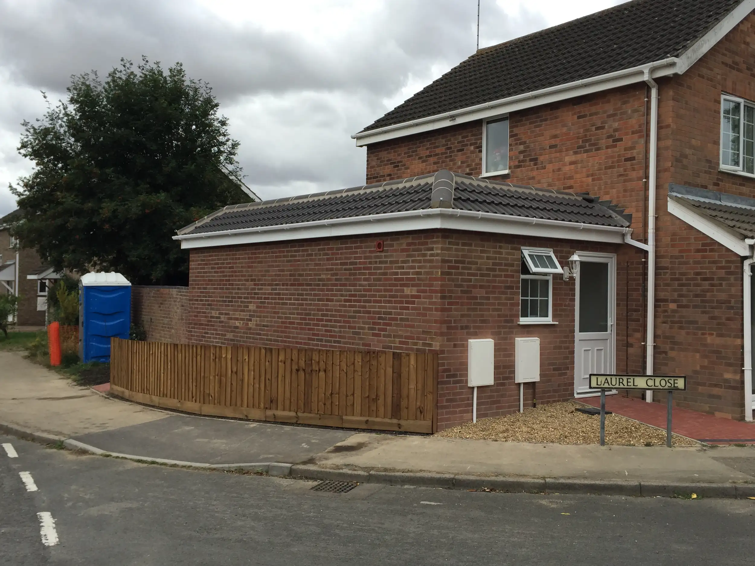 Single storey brick extension on a corner plot